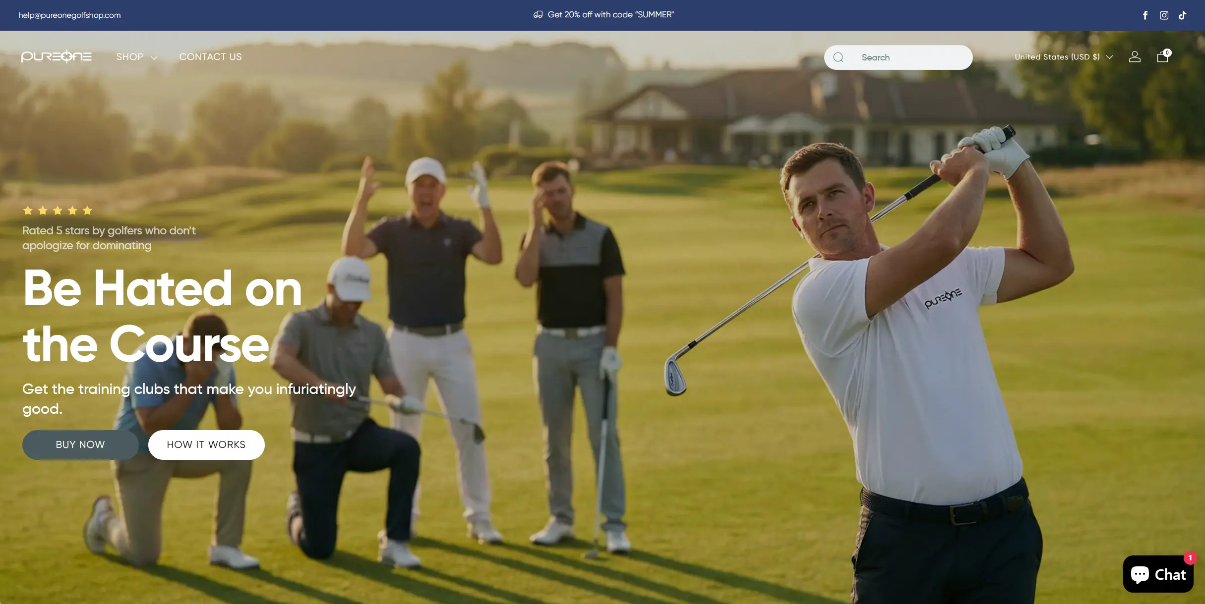 PureOne Golf homepage, after