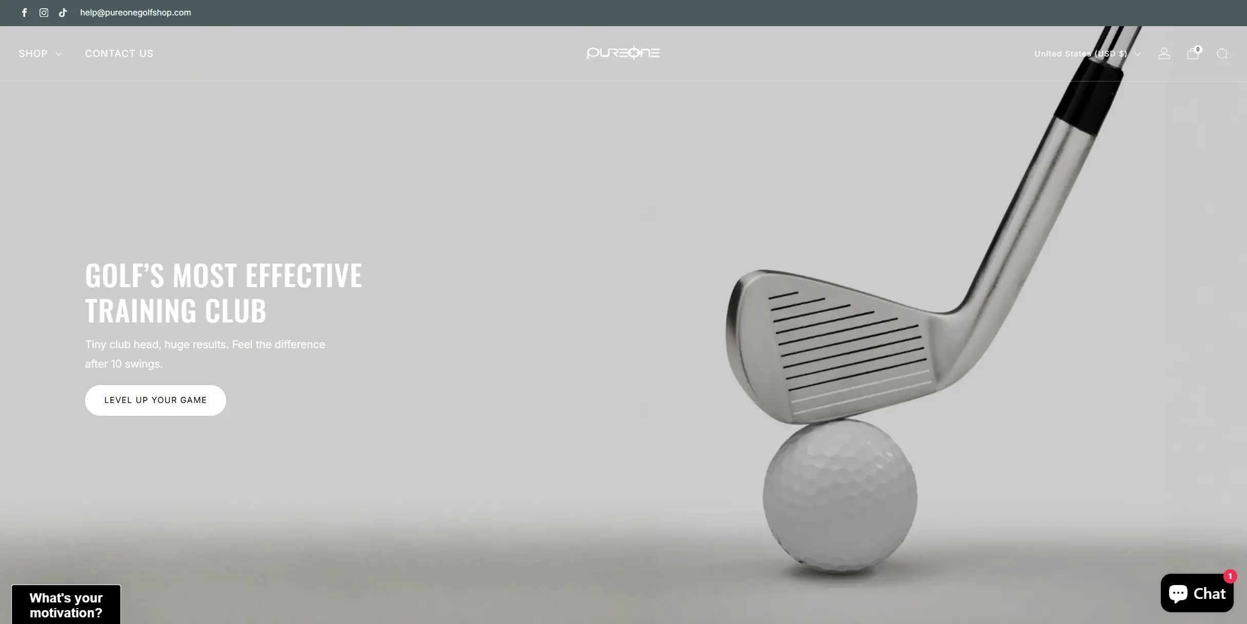PureOne Golf homepage, before