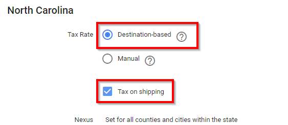 example of setting up tax rate that's destination based 